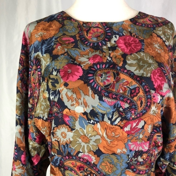 Vintage 1980s 80s Marvin Singer for Depeche Mode silk dress floral paisley 8/38 - Picture 2 of 12